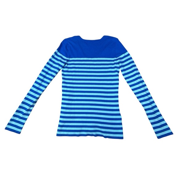 Lilly Pulitzer Adelaide Striped/Solid Royal Aqua Blue V-Neck Sweater Medium - Picture 3 of 3